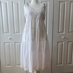 Old Navy White Smocked Bodice Midi Dress